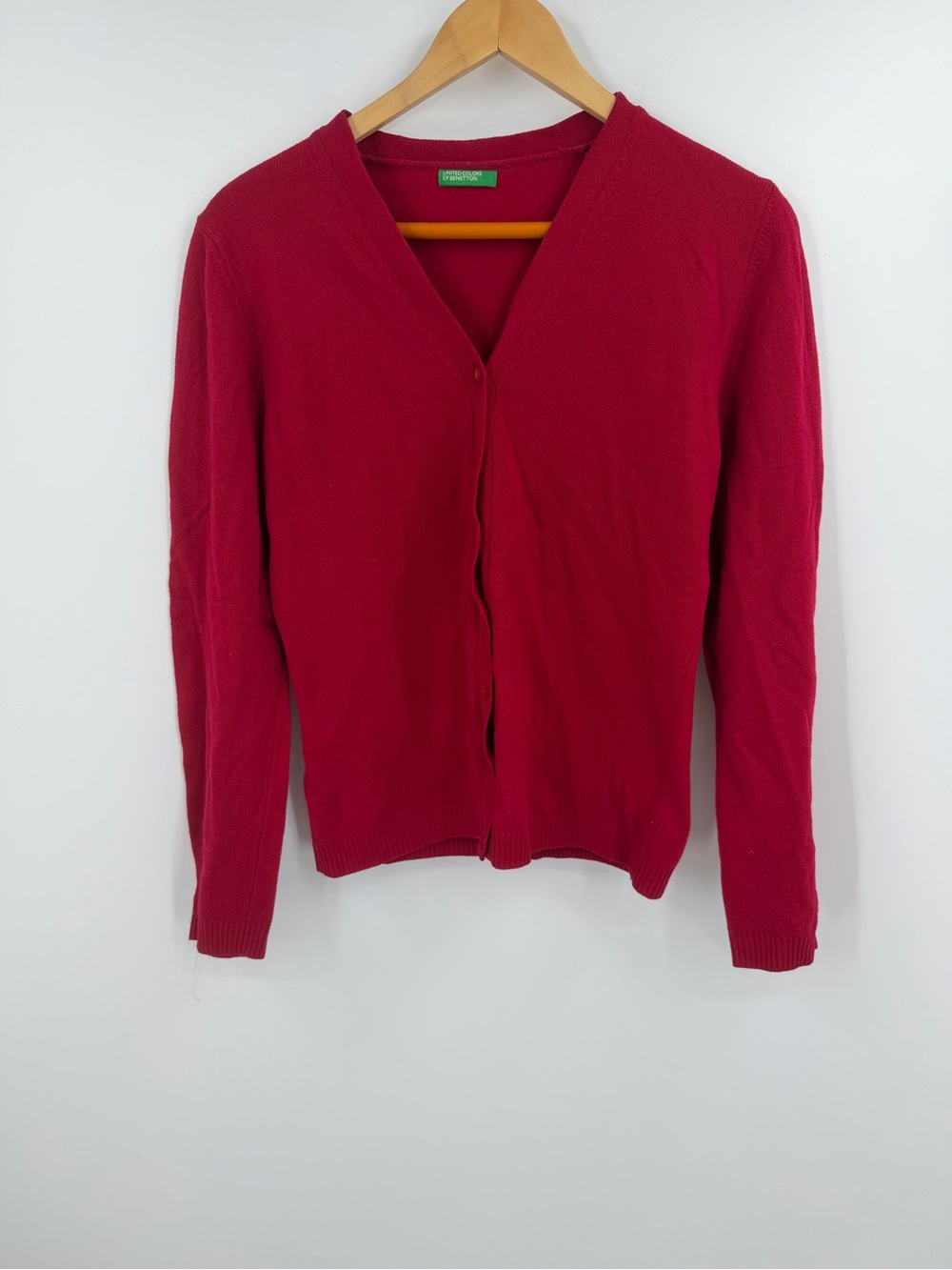 United Colors of Benetton Red Wool Cardigan - Size L 🍂